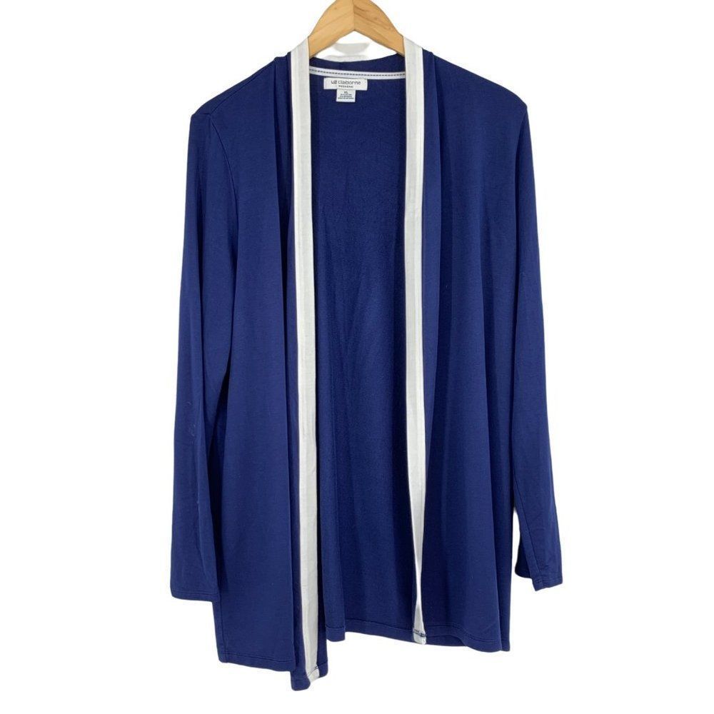 Liz Claiborne weekend size XL Blue cardigan sweater 1941 Soft Cozy Open Front